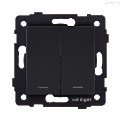 Выключатель 2-клавишный проходной 10А/250В с LED подсветкой, черный матовый Kollinger REA-S-010BM для Aspekt, Eleganz, Reflex - Kollinger