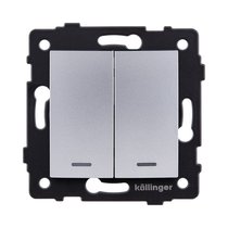 Выключатель 2-клавишный проходной 10А/250В с LED подсветкой, изогнутый, серый Kollinger REA-R-010GY для Aspekt, Eleganz, Reflex - Kollinger