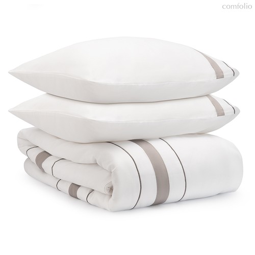 Комплект постельного белья из сатина белого цвета с серым кантом из коллекции Essential, 150х200 см - Tkano