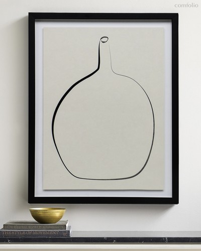 Постер Drawing Vase с чёрной рамой, цвет бежевый - Louvre Home