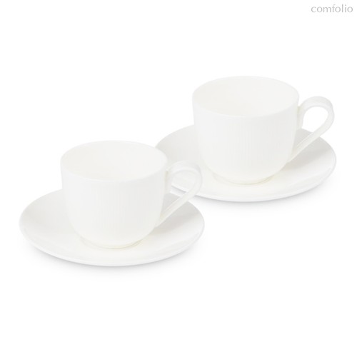 Набор чашек чайных с блюдцами Decor de table Плиссе 230 мл, 2 шт, фарфор костяной, п/к - Decor De Table