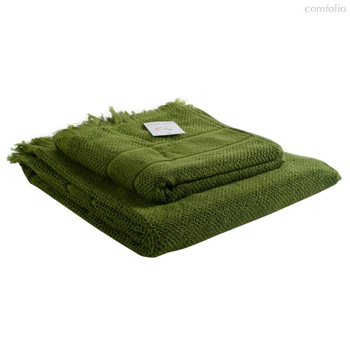 Полотенце банное с бахромой оливково-зеленого цвета Essential, 70х140 см - Tkano