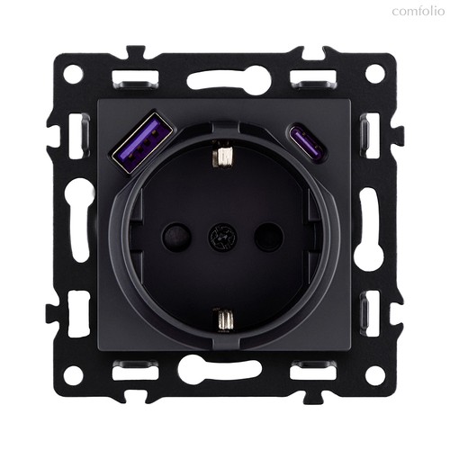 Розетка штепсельная SCHUKO 16A/250 В с USB A+C 20W, черный Kollinger Asthetik AS-016BK - Kollinger