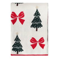 Плед из хлопка с новогодним рисунком Christmas Bows из коллекции New Year Essential, 130x180 см - Tkano