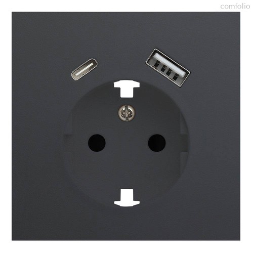 Лицевая панель для розетки 2к+з с USB A+C 35637 MB, черный сатин - Rikett