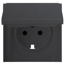 Лицевая панель для розетки 2к+з с крышкой 35634 MB, черный сатин