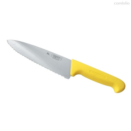 Нож PRO-Line поварской, желтая пластиковая ручка, волнистое лезвие, 25 см, Proff Cu - P.L. Proff Cuisine