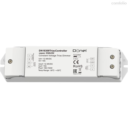 Triac контроллер , напряжение питания 12-48V DC, 1х15А, выходная мощность 1×(180-720)W, Push-D - Donel