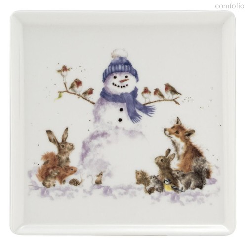 Тарелка закусочная квадратная Royal Worcester Забавная фауна,Снеговик 18см - Royal Worcester