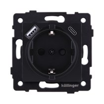 Розетка штепсельная SCHUKO 16A/250 В с USB A+C 20W, черный матовый Kollinger REA-004BM для Aspekt, Eleganz, Reflex - Kollinger