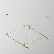 Готовая конструкция квадратная двухуровневая на тросовых подвесах Hang без светильников и блока питания, латунь - Maytoni