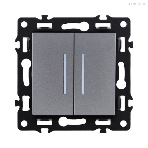 Выключатель 2-клавишный проходной 10А/250В с LED подсветкой, серый Kollinger Asthetik AS-011GY - Kollinger