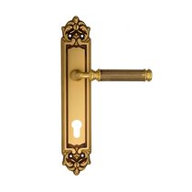 Дверная ручка Venezia Mosca CYL на планке PL96 французское золото + коричневый - Venezia Collezione