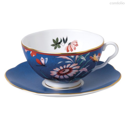 Чашка чайная с блюдцем Wedgwood Пионы 320 мл, синяя - Wedgwood