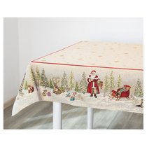 Скатерть прямоугольная Mix&Match Home Дед Мороз в волшебном лесу 140х180 см, гобелен, бежевый - Mix&Match