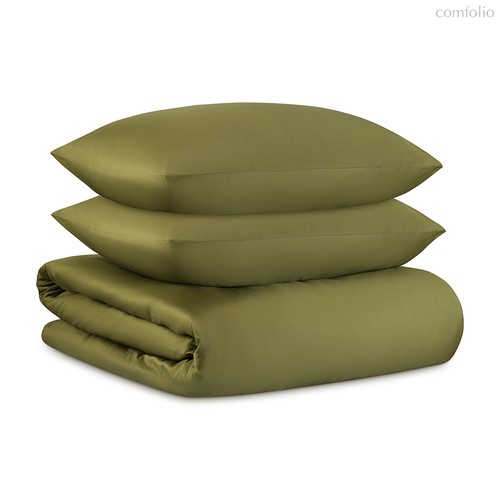 Комплект постельного белья из премиального сатина оливкового цвета из коллекции Essential, 150х200 с - Tkano