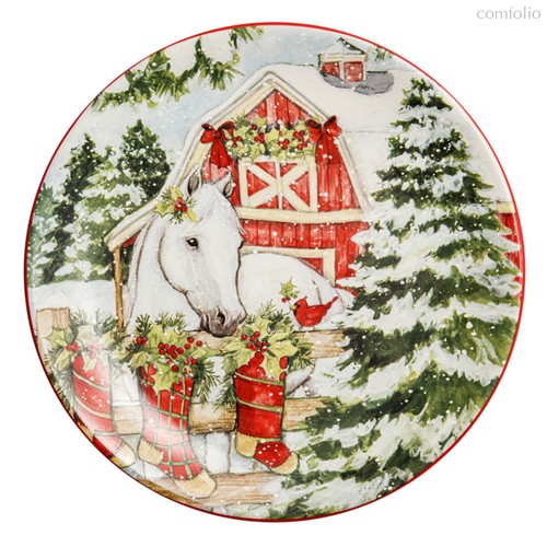 Тарелка закусочная Certified Int. Рождество в усадьбе.Лошадь белая 23 см, керамика - Certified International