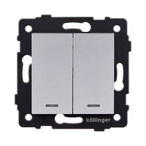 Выключатель 2-клавишный проходной 10А/250В с LED подсветкой, серый Kollinger REA-S-010GY для Aspekt, Eleganz, Reflex - Kollinger