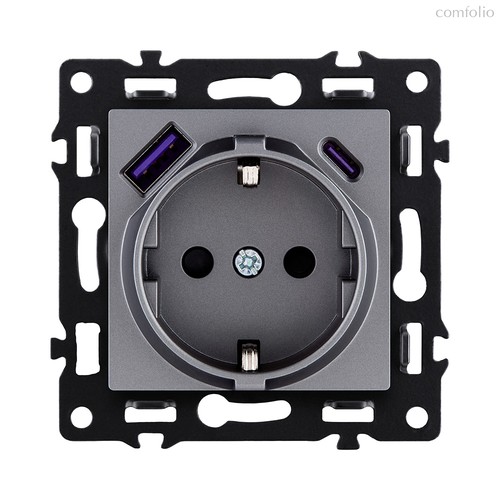 Розетка штепсельная SCHUKO 16A/250 В с USB A+C 20W, серый Kollinger Asthetik AS-016GY - Kollinger
