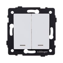 Выключатель 2-клавишный проходной 10А/250В с LED подсветкой, белый матовый Kollinger REA-S-010WM для Aspekt, Eleganz, Reflex - Kollinger