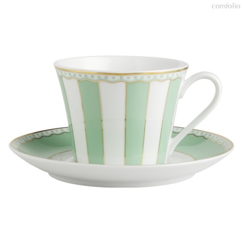 Чашка чайная с блюдцем Noritake Карнавал 240 мл, зелёная полоска, п/к - Noritake