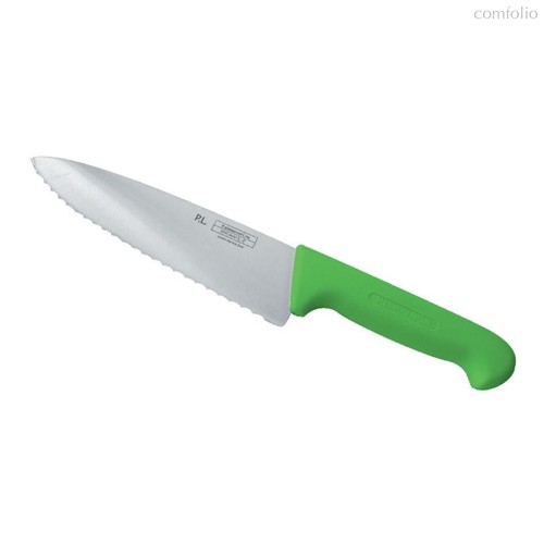 Нож PRO-Line поварской 20 см, зеленая пластиковая ручка, волнистое лезвие, Proff Cu - P.L. Proff Cuisine