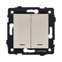 Выключатель кнопочный 2-клавишный 10А/250В с LED подсветкой, золотой Kollinger REA-S-014GD для Aspekt, Eleganz, Reflex - Kollinger