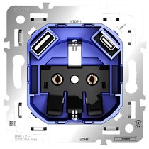 Механизм розетки с заземлением и защитными шторками 16А, с USB A+C, S70