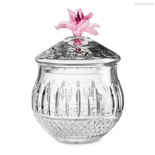 Конфетница с крышкой Decor de table Париж Магнолия 23,5х17,5 см, хрусталь, цветок розовый - Decor De Table