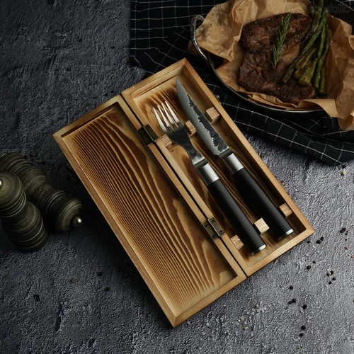 Набор для стейка нож+вилка "Vintage Garwin Premium" дерев. футляр Pakka Black P.L. Proff Cuisine - P.L. Proff Cuisine