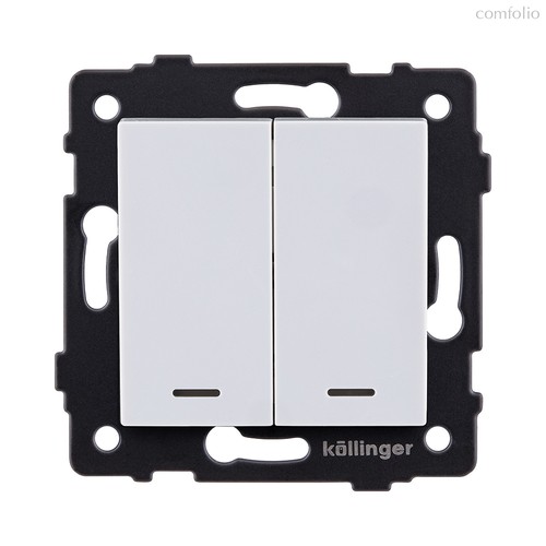 Выключатель 2-клавишный проходной 10А/250В с LED подсветкой, белый Kollinger REA-S-010WH для Aspekt, Eleganz, Reflex - Kollinger
