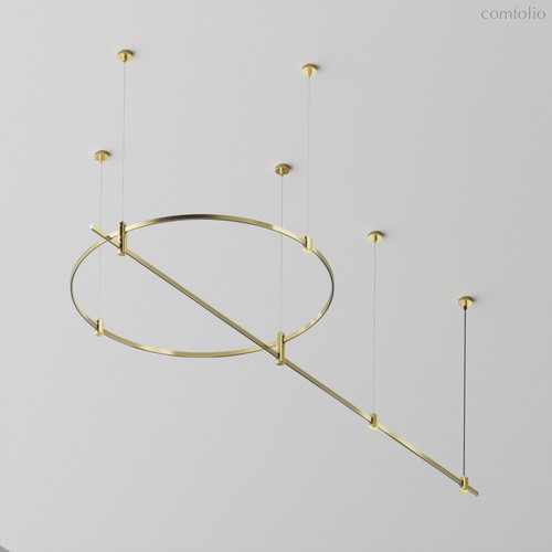 Готовая конструкция круглая + прямая двухуровневая на тросовых подвесах Hang без светильников и блока питания, латунь - Maytoni