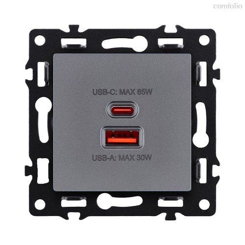 Розетка USB A+C 65W, серый Kollinger Asthetik AS-024GY - Kollinger