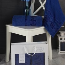 Комплект махровых полотенец "KARNA" REBEKA 50x90-70х140 см 1/2, цвет темно-синий, 50x90, 70x140 - Bilge Tekstil