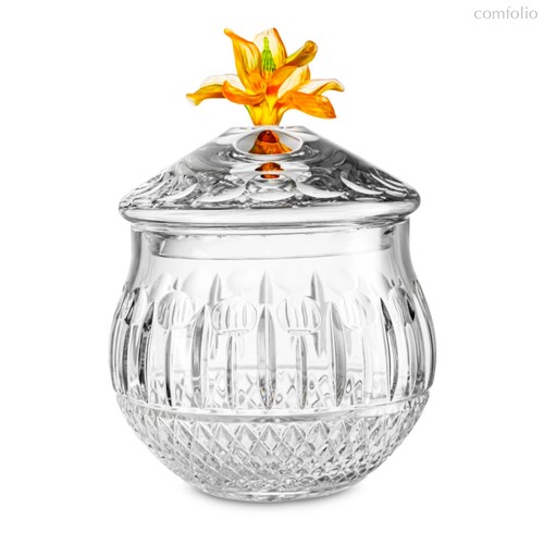 Конфетница с крышкой Decor de table Париж Камелия 17,5х23,5 см, хрусталь, цветок янтарно-зеленый - Decor De Table