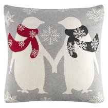 Подушка вязаная с новогодним рисунком Festive penguins из коллекции New Year Essential, 45x45 см - Tkano