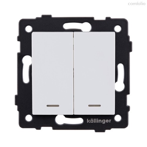 Выключатель 2-клавишный проходной 10А/250В с LED подсветкой, белый матовый Kollinger REA-S-010WM для Aspekt, Eleganz, Reflex - Kollinger