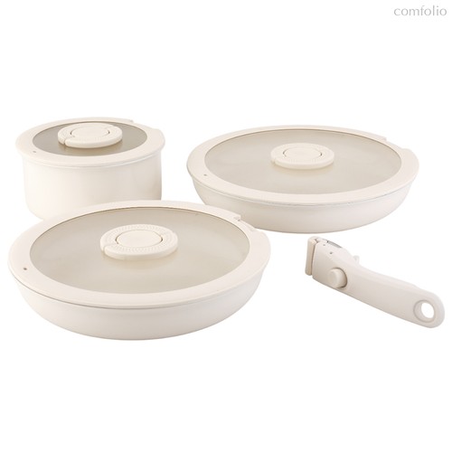 Набор посуды для приготовления со съемной ручкой Smart Ceramic, 7 предметов, цвета топленого молока - Smart Solutions