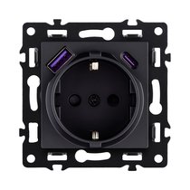 Розетка штепсельная SCHUKO 16A/250 В с USB A+C 20W, черный Kollinger Asthetik AS-016BK - Kollinger