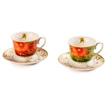 Набор кофейных чашек с блюдцами Lamart Palais Royal Рождественская звезда 100 мл, фарфор, 2 шт, п/к - Lamart