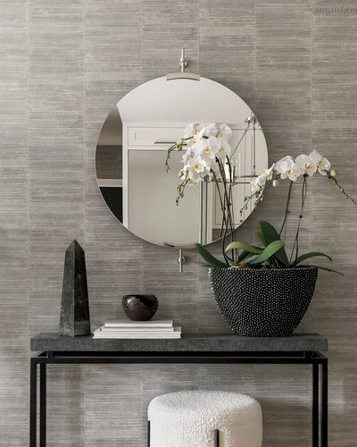 Серебряное настенное зеркало Олеан, цвет никель - Louvre Home