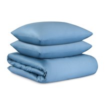 Комплект постельного белья из премиального сатина джинсово-синего цвета из коллекции Essential, 200х - Tkano