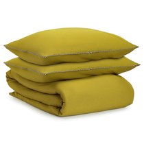 Комплект постельного белья оливкового цвета с контрастным кантом из коллекции Essential, 150х200 см - Tkano