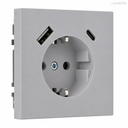 Розетки и выключатели: Розетка с з/к 16А 250В, с устройством зарядным USB (A+C) 3,4А, серая матовая, Superior - Kanlux