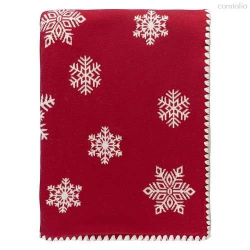 Плед из хлопка с новогодним рисунком Fluffy snowflakes из коллекции New Year Essential, 130х180 см - Tkano