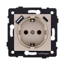 Розетка штепсельная SCHUKO 16A/250 В с USB A+C 20W, золотой Kollinger REA-004GD для Aspekt, Eleganz, Reflex - Kollinger