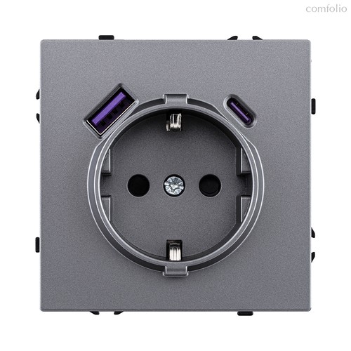 Розетка штепсельная SCHUKO 16A/250 В с USB A+C 20W, серый Kollinger Eclipse EC-016GY - Kollinger