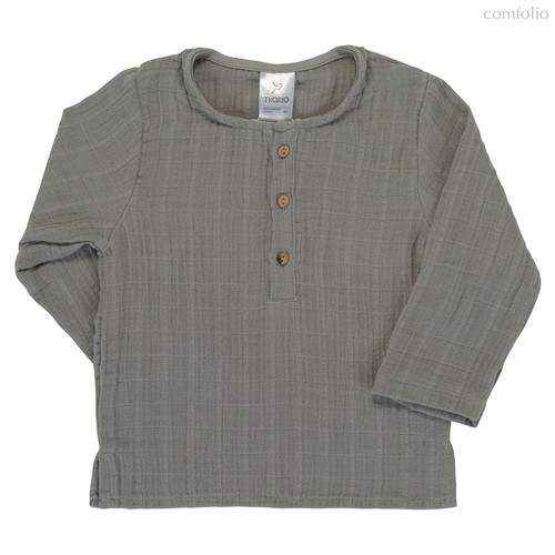 Рубашка из хлопкового муслина серого цвета из коллекции Essential 24-36M - Tkano