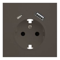 Лицевая панель для розетки 2к+з с USB A+C 35637 CP, капучино - Rikett