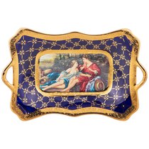 Блюдо с Ручкам Прямоугольное Lefard Влюбленная Пара Кобальт 29x19 см